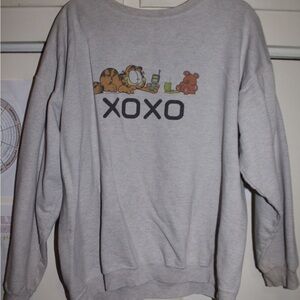 Gray XOXO Sweatshirt with Cartoon Print